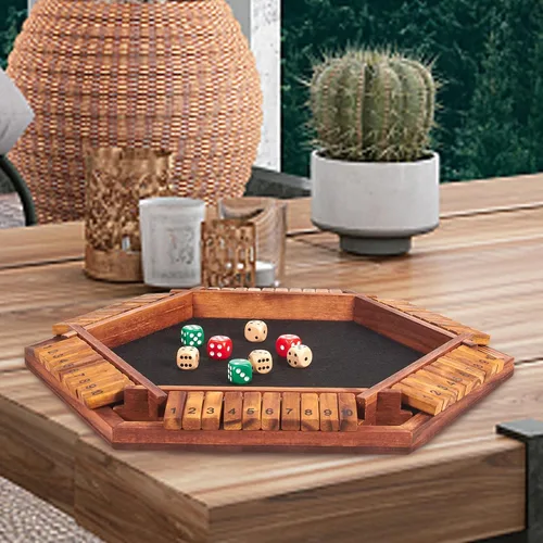 Miniatura 7 de AMEROUS - Juego mejorado de dados "Shut The Box" para 1-6 jugadores, juego de mesa de madera para matemáticas con 16 dados para niños, adultos