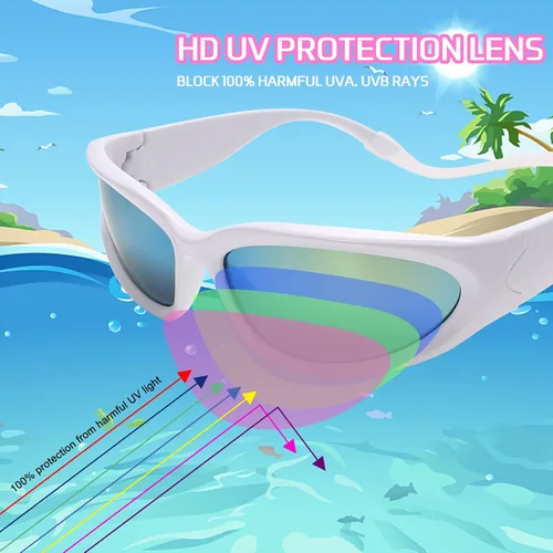 Miniatura 3 de GUVIVI Gafas de sol para niños con correa envolvente, gafas de sol futuristas para niños y niñas, persianas ovaladas de 4 a 12 años