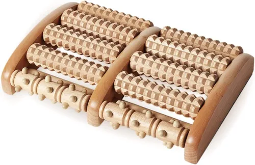 Kanjo Acupressure Foot Pain Relief Multi-Roller – Rodillo de madera de doble pie – Alivia la fascitis plantar, el dolor de talón y arco – Promueve