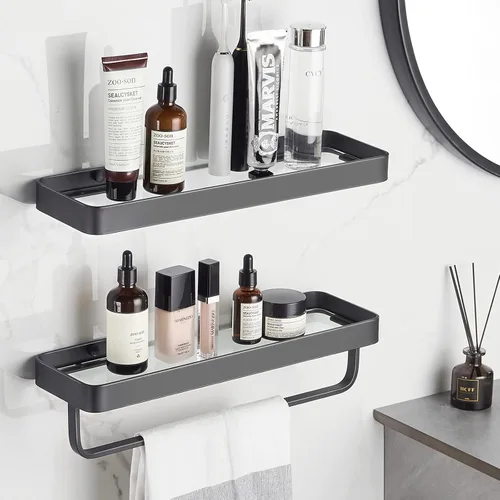 Miniatura 9 de VOLPONE Estantes de baño Estante de vidrio montado en la pared para estante flotante, estantes de vidrio templado, organizador de pared de baño de 2