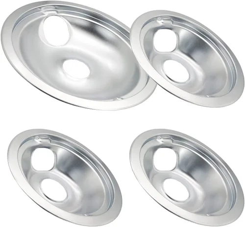 Miniatura 5 de WB31T10010 y WB31T10011 - Sartenes de goteo cromadas de repuesto compatibles con GE Hotpoint Electric Range con ranura de bloqueo, incluye 3