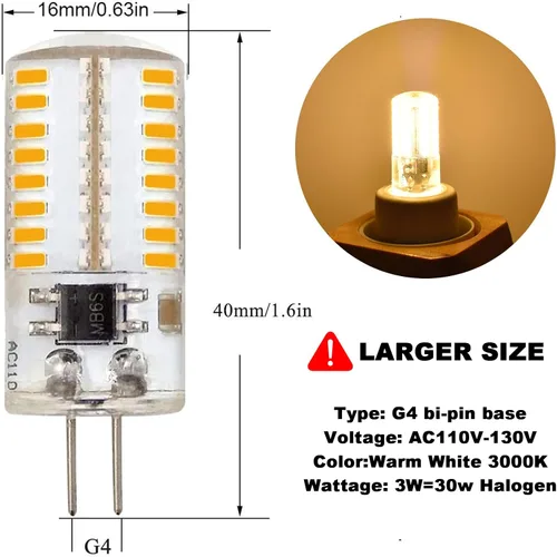 Miniatura 3 de ZHENMING Bombilla LED G4 de 110 V - 130 V, 120 V, regulable, 3 W (equivalente a halógeno de 20 W, 30 W), lámpara blanca fría de 6000 K