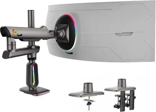 NB Brazo de monitor de juego de altura extra para pantalla de 32 a 60 pulgadas, carga de hasta 20 kg, VESA 75/100, luz RGB, resistente, ajustable en