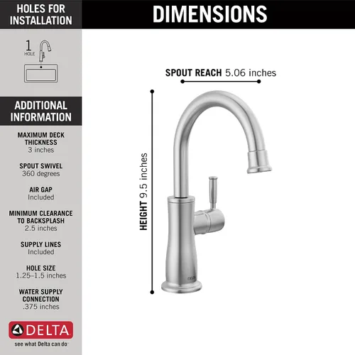 Miniatura 3 de DELTA FAUCET 1960-AR-DST Grifo tradicional para bebidas, acero inoxidable ártico