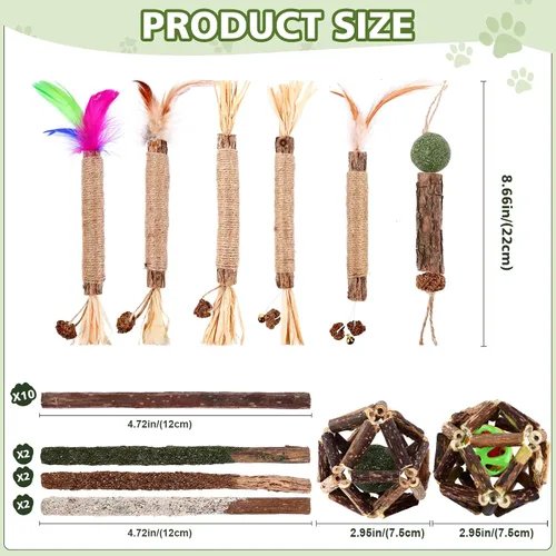 Miniatura 6 de WOUSEDO Juguetes masticables de zacate gatera para gatos, paquete de 24 juguetes para gatos con palos de Silvervine, bolas de jaula de Silvervine