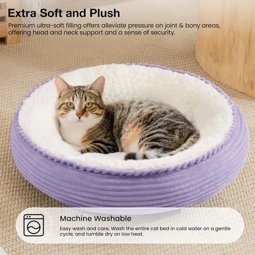 Miniatura 7 de Love's cabin Cama redonda acolchada para gatos y perros, cama para mascotas de 20 pulgadas para gatos o perros pequeños, parte inferior Violeta