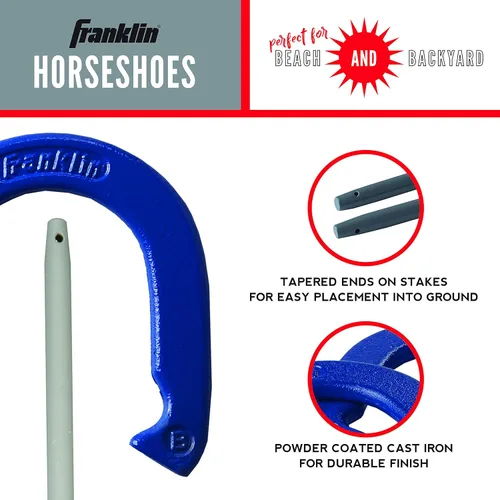 Miniatura 3 de Franklin Sports - Juego de herradura para caballos que incluye 4 herraduras y 2 estacas para jugar en la playa o en el patio trasero, juego clásico