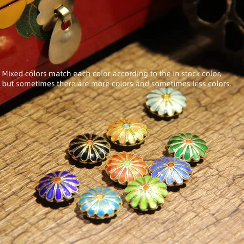 Miniatura 2 de 10 piezas de pulido Cloisonne 12 pétalos con cuentas DIY de 0.709 in, accesorios de cobre esmaltado, hallazgos, aretes, pulsera, collar