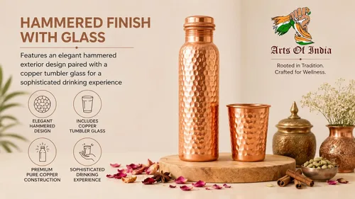 Miniatura 2 de Pure Copper Water Bottle with Copper Tumbler - 34 Oz Extra Large - Ayurvedic Vessel For Drinking - Drink More Water, Lower Your Sugar Intake And
