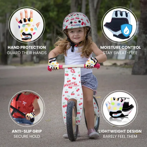 Miniatura 5 de Kiddimoto Guantes de bicicleta antideslizantes para niños y niñas, guantes de ciclismo sin dedos para niños de 2 a 8 años, guantes de ciclismo sin
