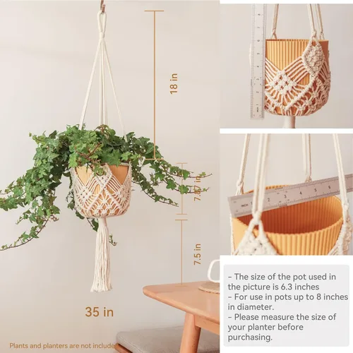 Miniatura 3 de Maceta Colgante con Patrones, Juego de 4 Colgadores de Macramé para Plantas de Interior, para Macetas de hasta 8 Pulgadas, Soporte de Ganchillo Boho