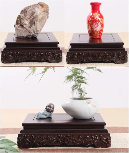 Miniatura 4 de ARINAL Base de estatua de madera con base de jarrón de madera maciza, soporte de exhibición rectangular de bonsái en maceta, estatua de Buda