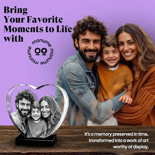 Miniatura 2 de Monume Corazón de cristal 3D (pequeño) – Foto de cristal personalizada grabada con láser hecha de vidrio transparente – Regalos fotográficos Estándar