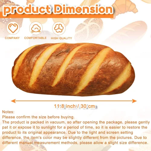 Miniatura 3 de Peluche de pan de 11.8 pulgadas, divertido relleno en 3D con forma de pan, juguete de comida suave, regalo para niños