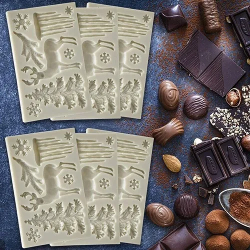 Miniatura 5 de Moldes de chocolate de Navidad, molde de silicona 3D, diseño de ciervos con temática de Navidad, molde de fondant, molde de copo de nieve para hacer
