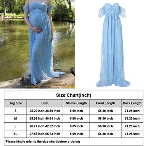 Miniatura 7 de Vestido de maternidad para mujer, con encaje, fotografía, vestido de embarazada, con volantes, largo, para sesión de fotos