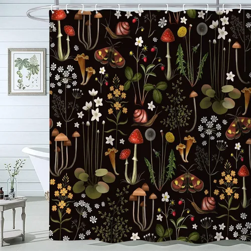 Miniatura 8 de Cortina de Ducha de Hojas Tropicales, Cortina de Baño Decorativa Verde y Negra con Hojas de Palmera y Plátano, Juegos de Cortinas de Ducha de Tela