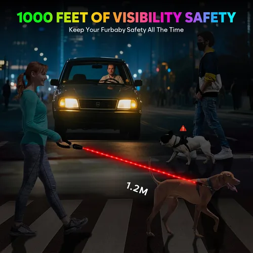 Miniatura 7 de YFbrite Correa de perro de 4 pies iluminada con 15 modos de parpadeo - Correa de perro LED súper brillante para perros pequeños, medianos y grandes