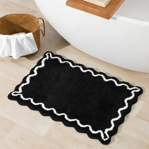 Miniatura 34 de ORTIGIA Pequeña y Linda Alfombra de Baño con Volados, Alfombras de Baño de Microfibra de Lujo en Blanco y Rosa, Antideslizante, Lavable, de Secado