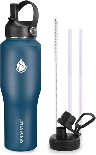Miniatura 19 de SENDESTAR Botella de agua de acero inoxidable de 40 onzas (fría durante 48 horas, caliente durante 24 horas), botella aislada al vacío de doble Gris