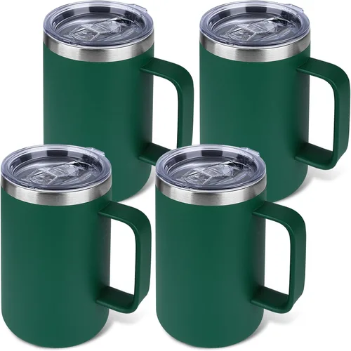 Miniatura 40 de Taza de café aislada de 22 onzas con asa y tapa a prueba de fugas, vaso de viaje de acero inoxidable de doble pared para viajes, oficina, hogar