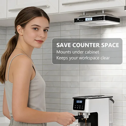 Miniatura 5 de iLive Radio FM Bluetooth para debajo del gabinete para cocina, estéreo inalámbrico con reloj y temporizador incorporados, 20 preajustes de FM, LCD
