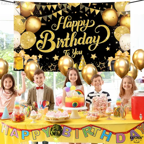 Miniatura 7 de KatchOn, Cartel de feliz cumpleaños negro y dorado, extragrande, 72 x 44 pulgadas, pancarta de fondo negro y dorado para decoraciones de feliz Azul