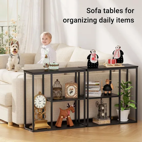 Miniatura 4 de WOHOMO Mesa consola, mesa de entrada estrecha de 12 pulgadas para sala de estar, 31.5 x 31.5 pulgadas, mesa de sofá industrial negra con estantes