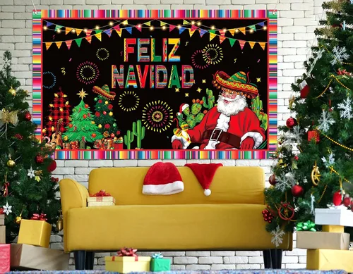 Miniatura 5 de Nepnuser Feliz Navidad - Telón de fondo para cabina de fotos, decoración de pared para interiores y exteriores (5.9 x 3.6 pies)
