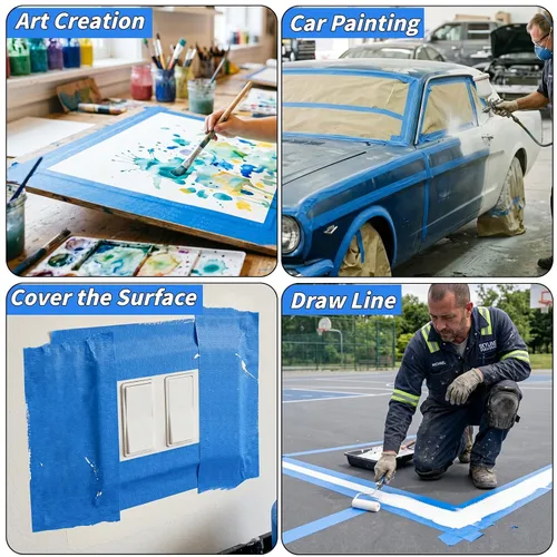 Miniatura 7 de Oleitodh 12 Rollos de Cinta Azul para Pintores a Granel 2 pulgadas x 660 Yardas, Cinta de Enmascarar para Pintores Sin Residuos Cinta de Pintura
