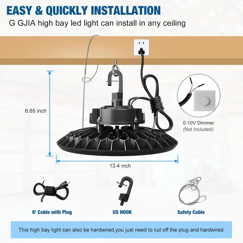 Miniatura 6 de UFO LED High Bay Light 200W 30000LM 5000K DLC/ETL Listed Luces comerciales 150LM/W 0-10v Dimmable Alta Bahía LED Luz IP65 Almacén Taller 6' Cable
