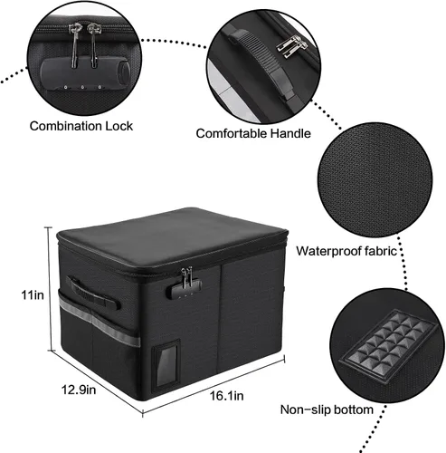 Miniatura 4 de TOMKID Archivador ignífugo con cerradura, organizador de documentos ignífugo, caja de archivos plegable, archivador con asa para certificaciones
