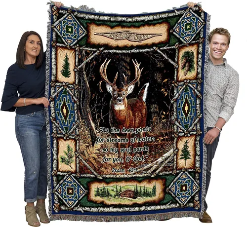 Miniatura 14 de Pure Country Weavers - Manta tejida con flecos, decorativa / tapete, de Antler Lodge, con diseño de osos, vida silvestre, cabaña del lago, regalo