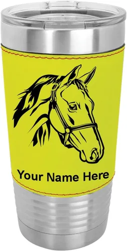 Miniatura 15 de LaserGram - Taza de 20 oz con aislamiento al vacío, con cabeza de caballo 2, grabado personalizado incluido (piel sintética, estilo béisbol)