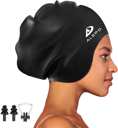 Miniatura 12 de Alepo Gorro de natación extra grande para mujeres y hombres, sombrero de natación de silicona duradera con protección para los oídos, unisex