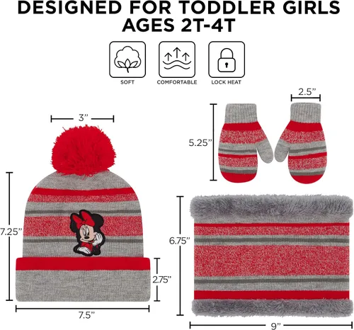 Miniatura 7 de Disney Girls Toddler Winter Hat Scarf Mittens Set 2-4 Or Minnie Mouse Hat Scarves Kids Gloves Sets 4-7