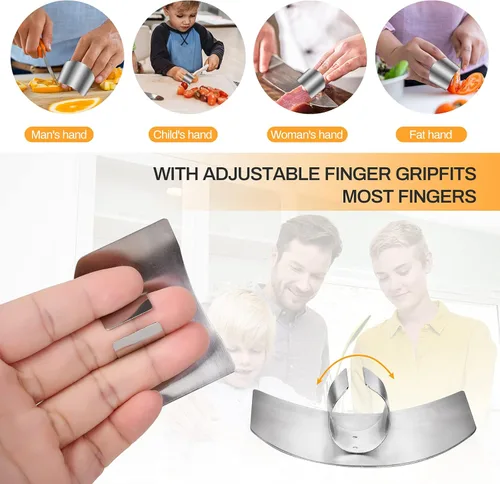 Miniatura 4 de Niupiour Protectores de dedos de acero inoxidable, 4 paquetes de protectores de dedos para cortar, rebanar, cortar en cubitos, cortar vegetales