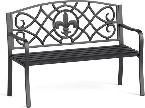 Miniatura 15 de Tangkula Banco de jardín de 50 pulgadas para exteriores, sofá biplaza de metal de hierro fundido con respaldo de diseño floral y asiento