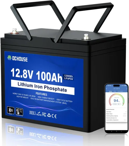 DC HOUSE Batería de litio de motor de arrastre LiFePO4 de 12 V 100 Ah, grupo 24, Bluetooth y corte de baja temperatura, hasta 15000 ciclos, 100 A