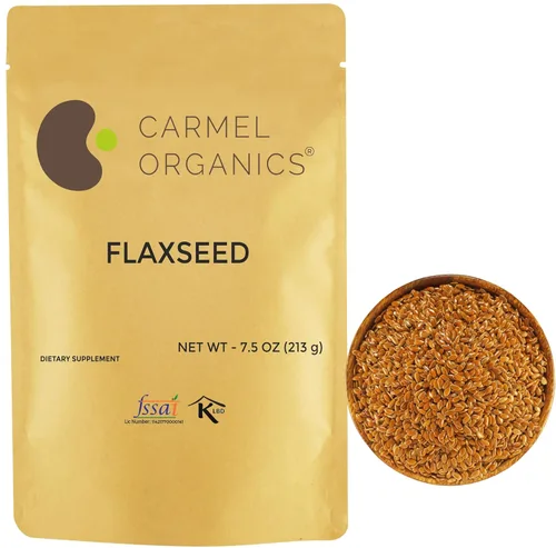 Miniatura 12 de Semillas de lino orgánicas enteras de 8 onzas o 8.01 oz (0.5 libras) Sin OMG Kosher Certificado orgánico USDA Por Carmel Organics Semillas