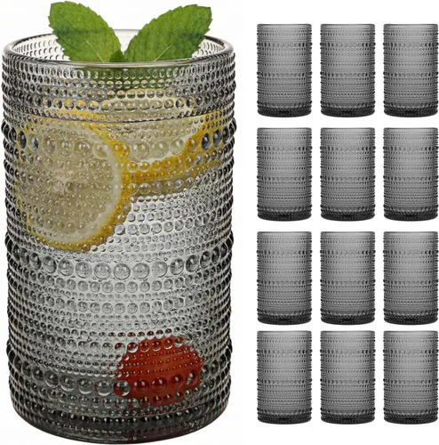 Miniatura 16 de Moretoes Juego de Vasos para Beber Hobnail de 12, Vasos Altos de 12 Oz Transparentes con Relieve Embosado Estilo Boho, Vasos de Agua para Cocina