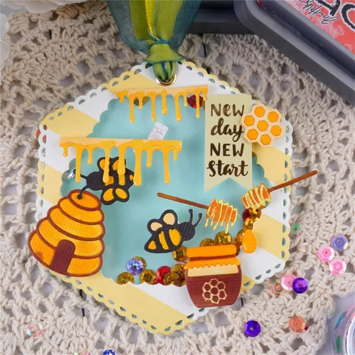 Miniatura 3 de hinana Honey Bee Hive - Marco de metal troquelado, plantillas de corte de abeja de miel para manualidades, álbumes de recortes, fotos, troqueles