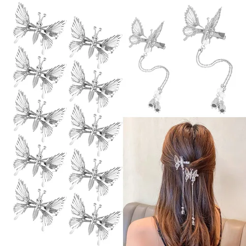Miniatura 6 de Pinzas para el cabello de mariposa con borla móvil, elegantes accesorios antiguos para el cabello con horquillas móviles para mujeres y niñas
