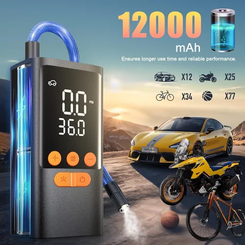Miniatura 3 de Inflador de neumáticos Compresor de aire portátil - Bomba de aire inalámbrica para neumáticos de automóvil - Batería de 150 PSI y 10000 mAh Inflador