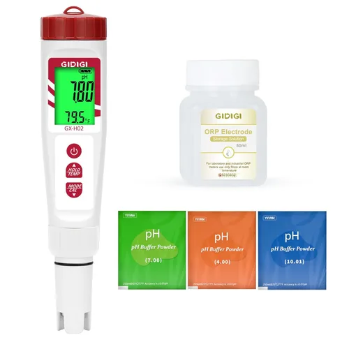 Probador de agua de hidrógeno, medidor de ORP GIDIGI - Medidor digital de pH para probar agua potable, detector electrónico de temperatura de pH PPM