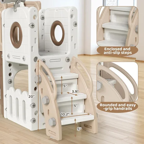 Miniatura 4 de Arlopu Juego de Tobogán 9 en 1 para Niños Pequeños, Set de Juego de Escalador y Tobogán Grande para Niños con Pendiente Larga, Telescopio, Espacio