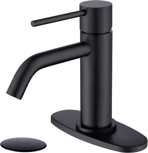 Miniatura 8 de Grifo de fregadero negro con ensamblaje de drenaje y líneas de suministro cUPC, grifos negros mate de acero inoxidable para fregadero de baño, grifo