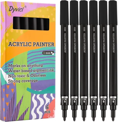 Dyvicl Marcadores de pintura acrílica negra, bolígrafos de pintura de punta fina, marcadores acrílicos para pintura de roca, piedra, cerámica,