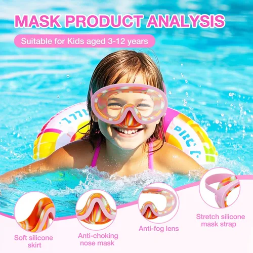 Miniatura 3 de Gafas de natación para niños, máscara de buceo, gafas de snorkel para niños de 3 a 8 años, máscara de buceo