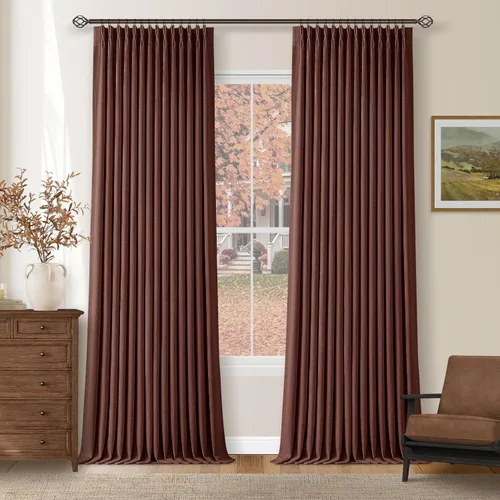 Miniatura 111 de Juego de 2 paneles de cortinas plisadas negras de 80 pulgadas para sala de estar, cortinas plisadas de lino con forro de 80 pulgadas de largo, 100%
